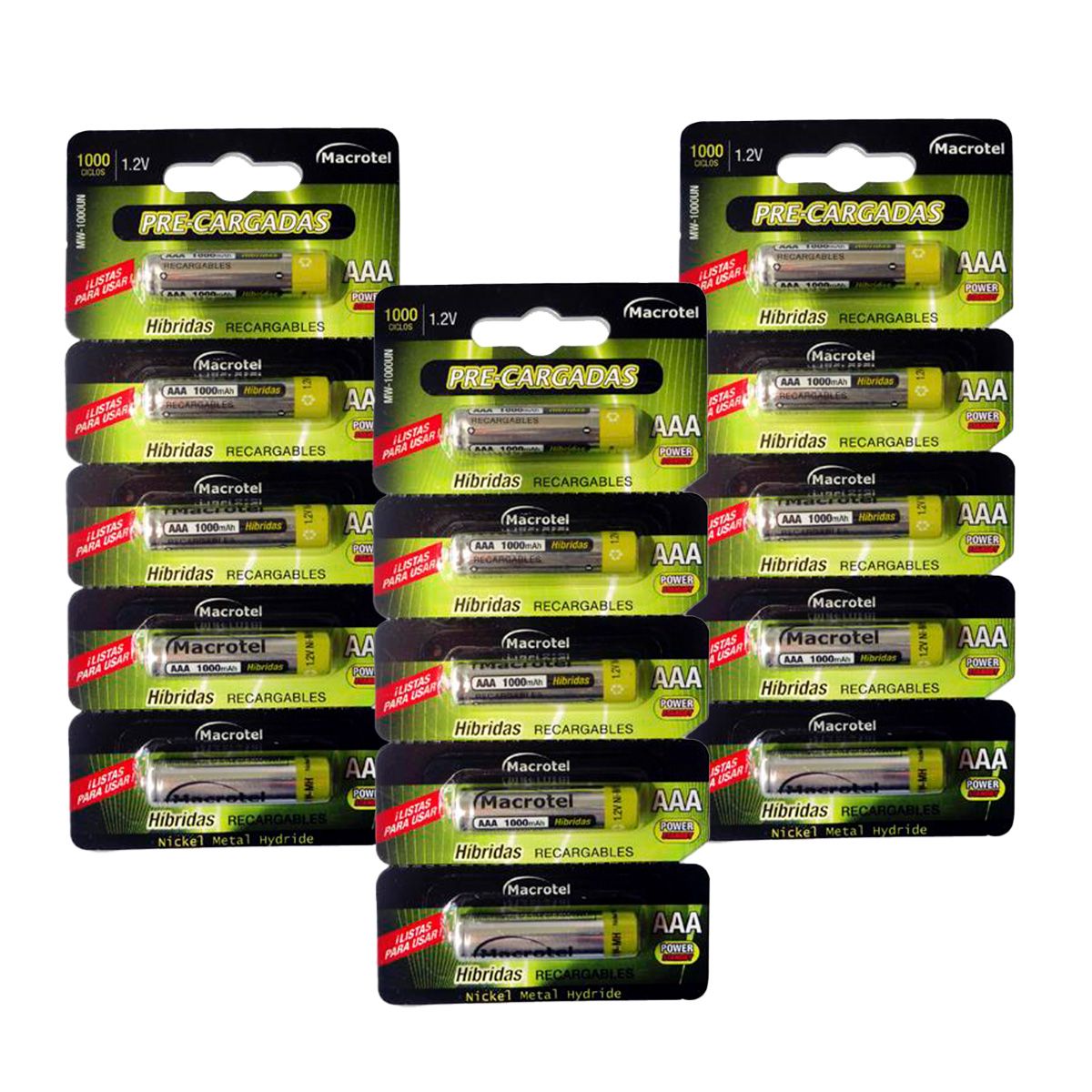 MACROTEL - Pack 15 Pilas Recargables Macrotel Híbridas Aaa 1000mah