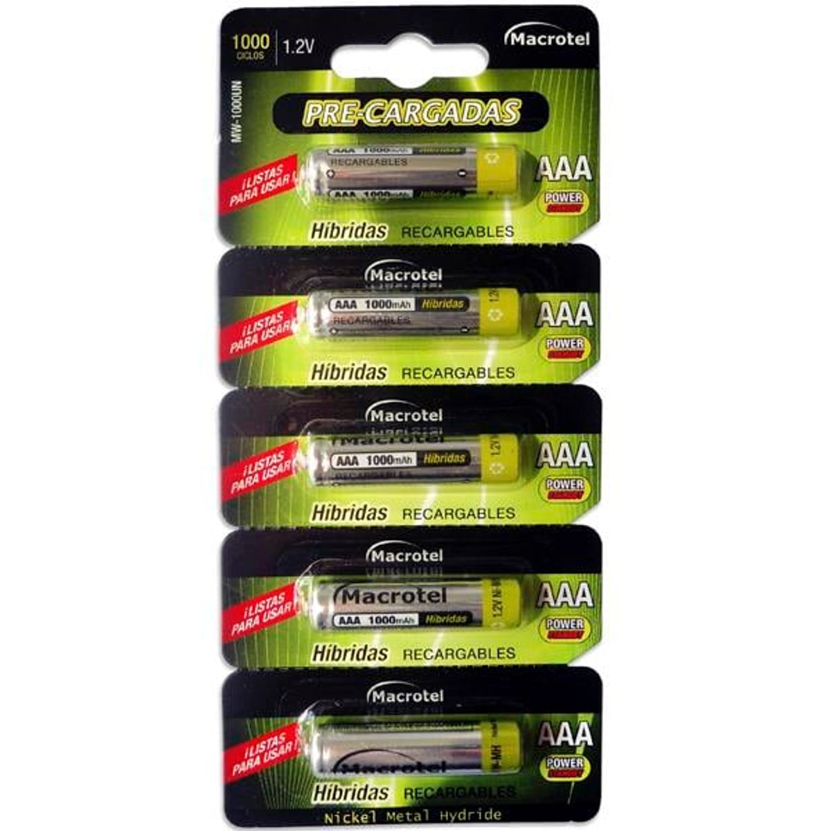 MACROTEL - Pack 15 Pilas Recargables Macrotel Híbridas Aaa 1000mah