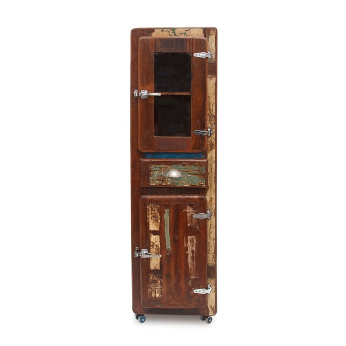 MEYA MUEBLES - Vitrina Mysore madera reciclada estilo refrigerador antiguo 190x55x40
