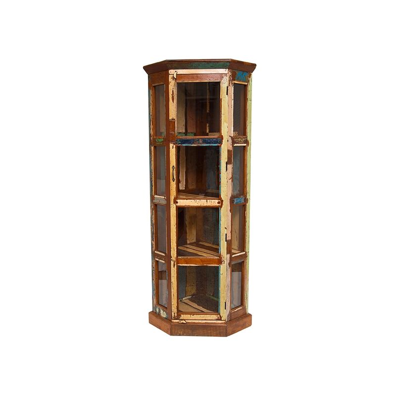 MEYA MUEBLES - Vitrina Esquinero de madera reciclada y vidrio 180x73x54