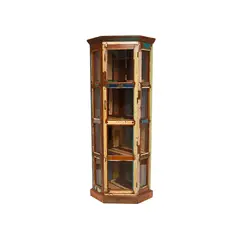 MEYA MUEBLES - Vitrina Esquinero de madera reciclada y vidrio 180x73x54