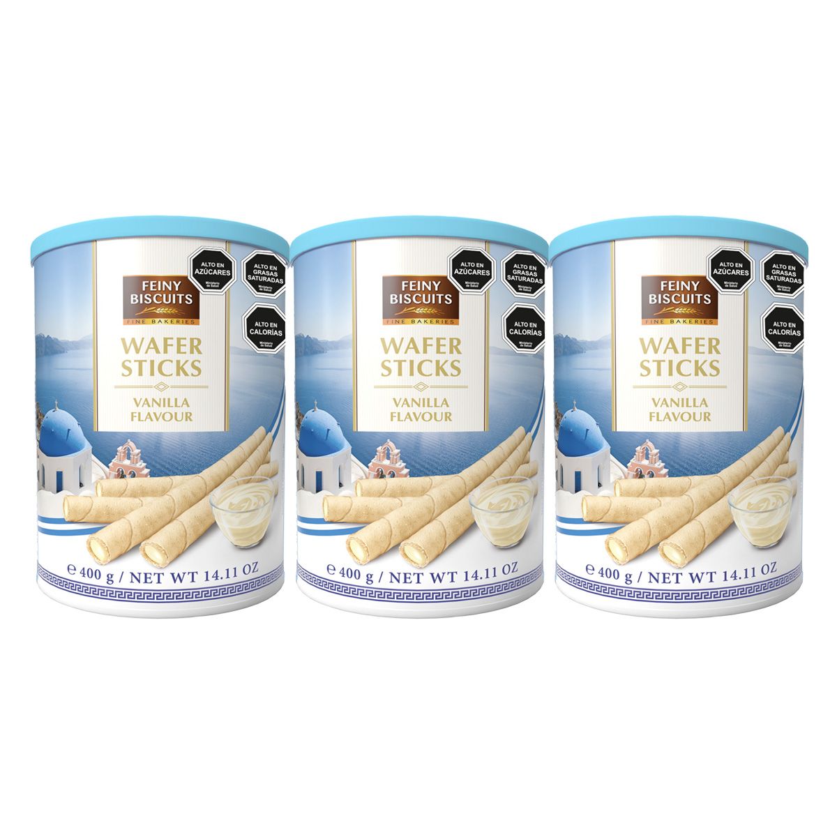 GENERICO - Pack 3 Latas Barquillos Wafer Sticks Crema Vainilla 400g