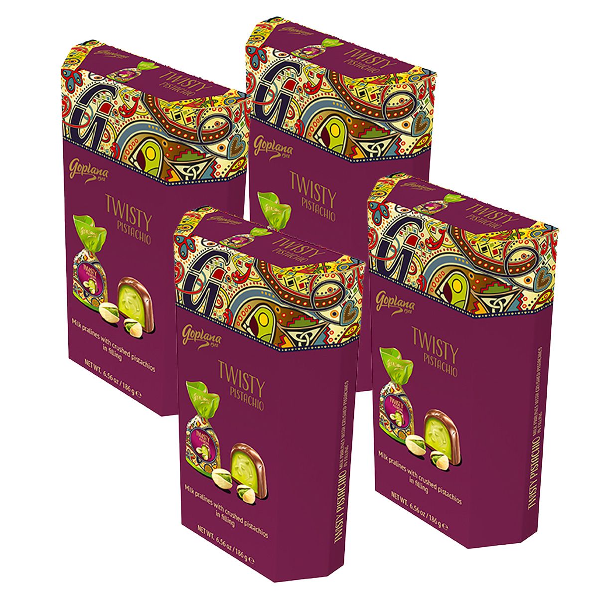 GOPLANA - Pack 4 Estuches Choco Twisty Pistacho 186gr