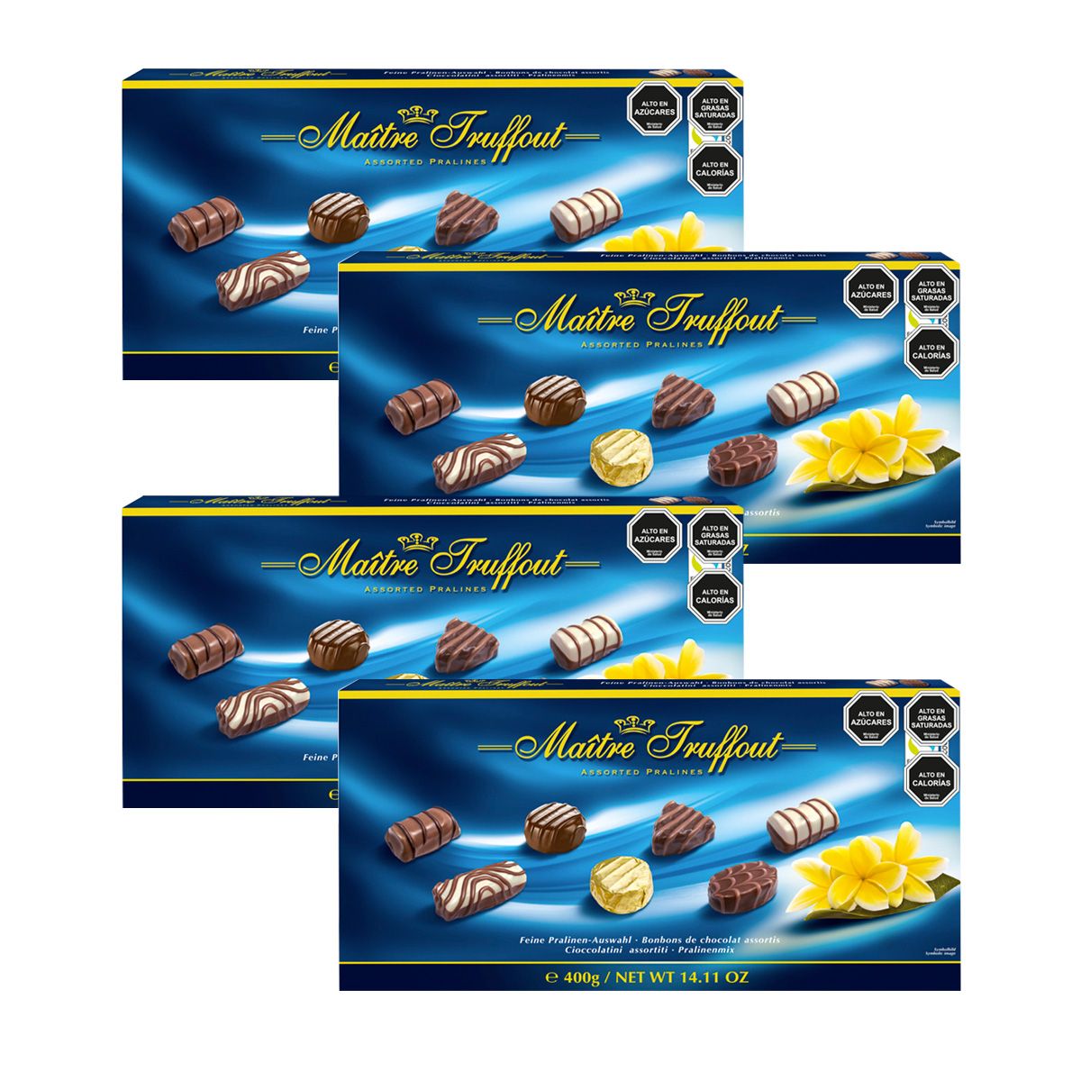 MAITRE TRUFFOUT - Pack 4 Estuches Bombones Selección Blue Maitre Truffout 400g