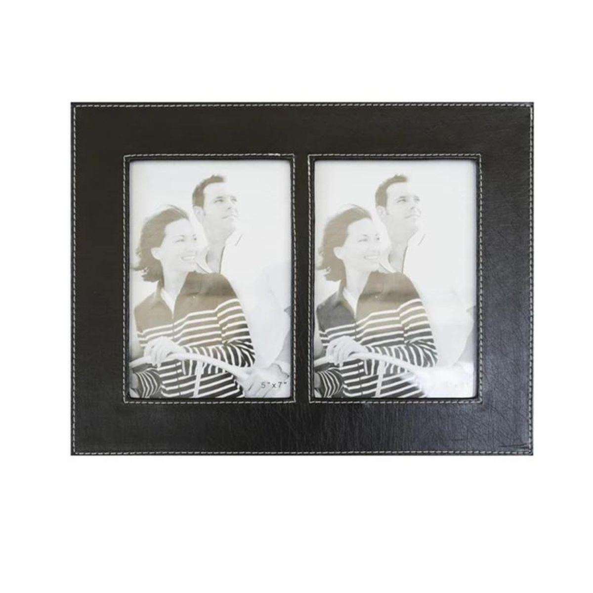 HOME ESSENTIALS - Marco de fotos doble ecocuero negro