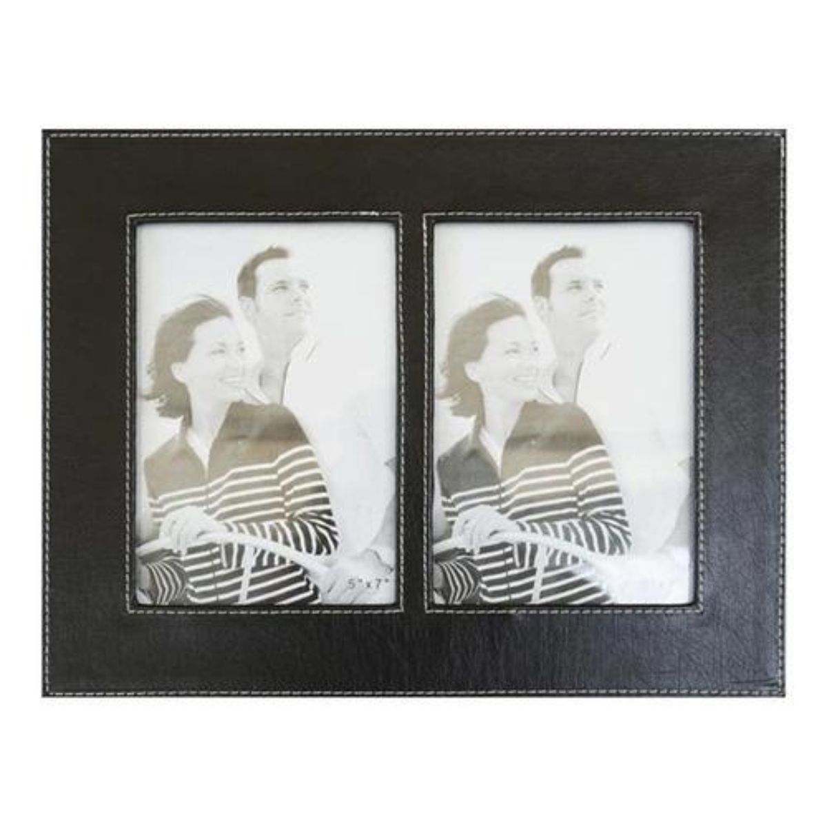 HOME ESSENTIALS - Marco de fotos doble ecocuero negro