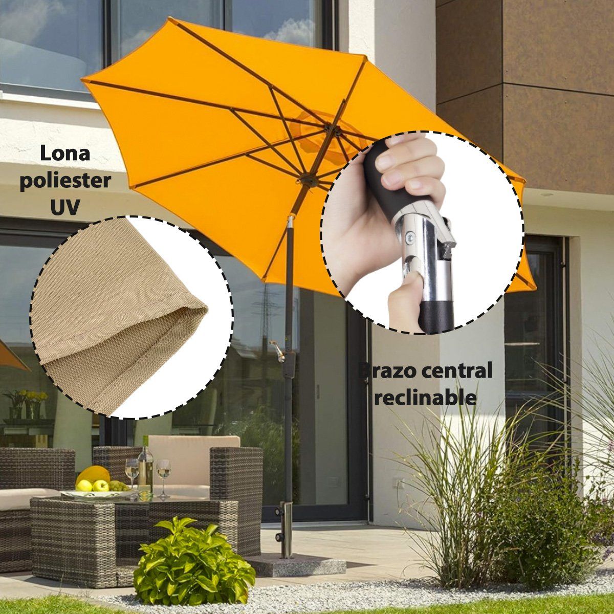 FOLD - Quitasol de 3 Metros Modelo Shake Naranjo