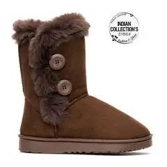 INDIAN COLLECTIO - Bota Mujer Café Sybila botón lateral