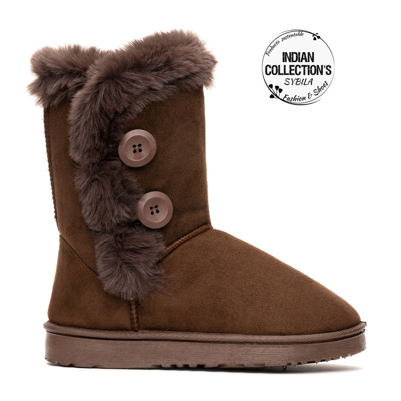 INDIAN COLLECTIO - Bota Mujer Café Sybila botón lateral
