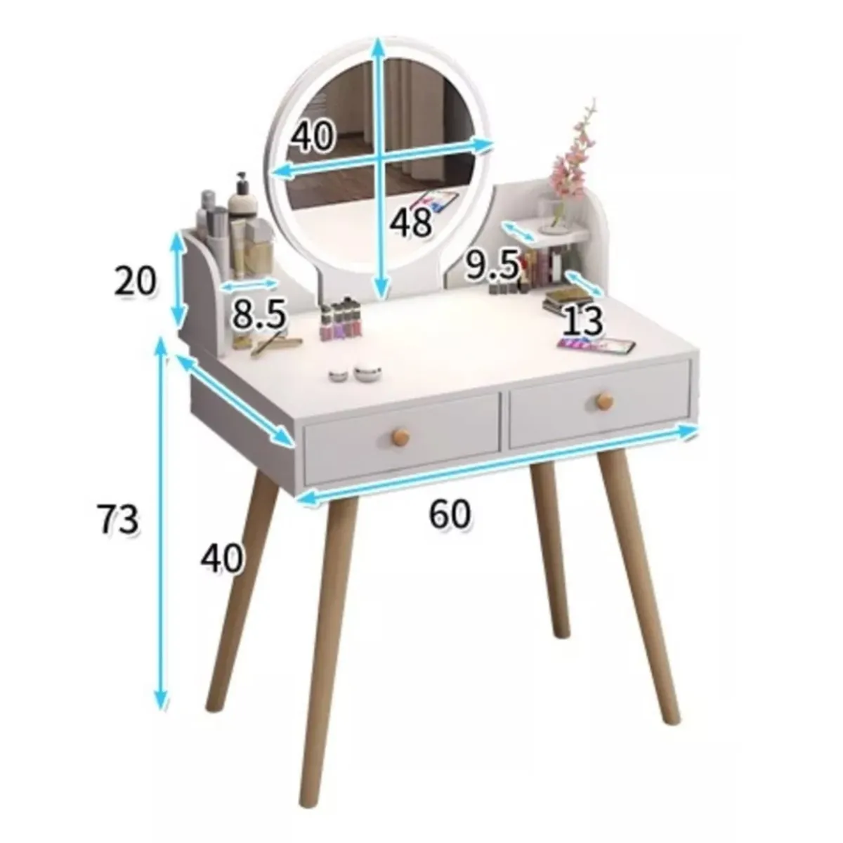 HOMER DESIGN - Tocador Con Espejo De Madera 60x40x75cm Homer Design