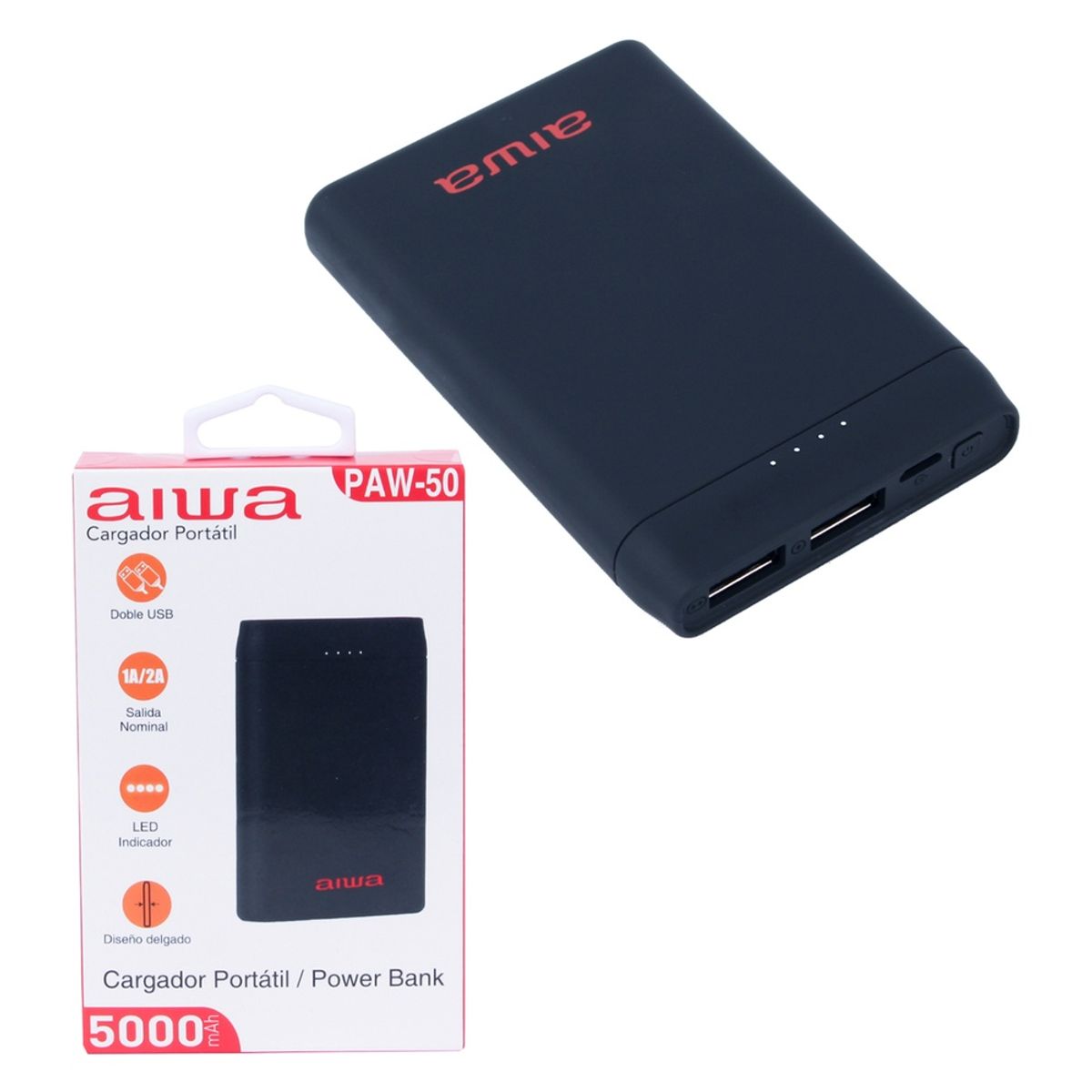 AIWA - Batería portátil Power bank 5000 mha Aiwa con cable USB