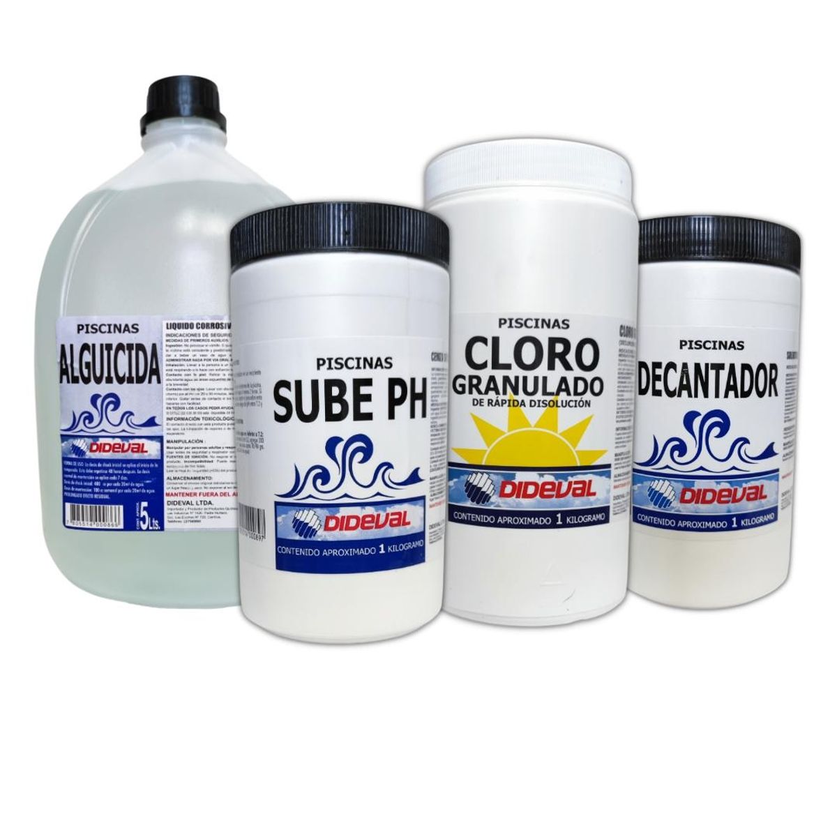 DIDEVAL - Kit Piscina Dideval Alguicida Cloro Granulado Decantador Sube Ph