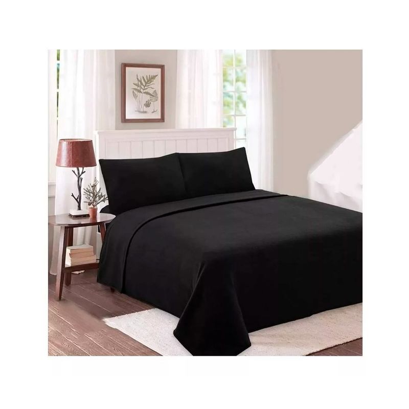 GENERICO - Sábanas De Polar 2 Plazas Invierno Set 4 Piezas Negro