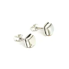 ANDREA COGGIOLA JOYAS - Aros Botón Cuadrado Perla de Río Plata Fina 925