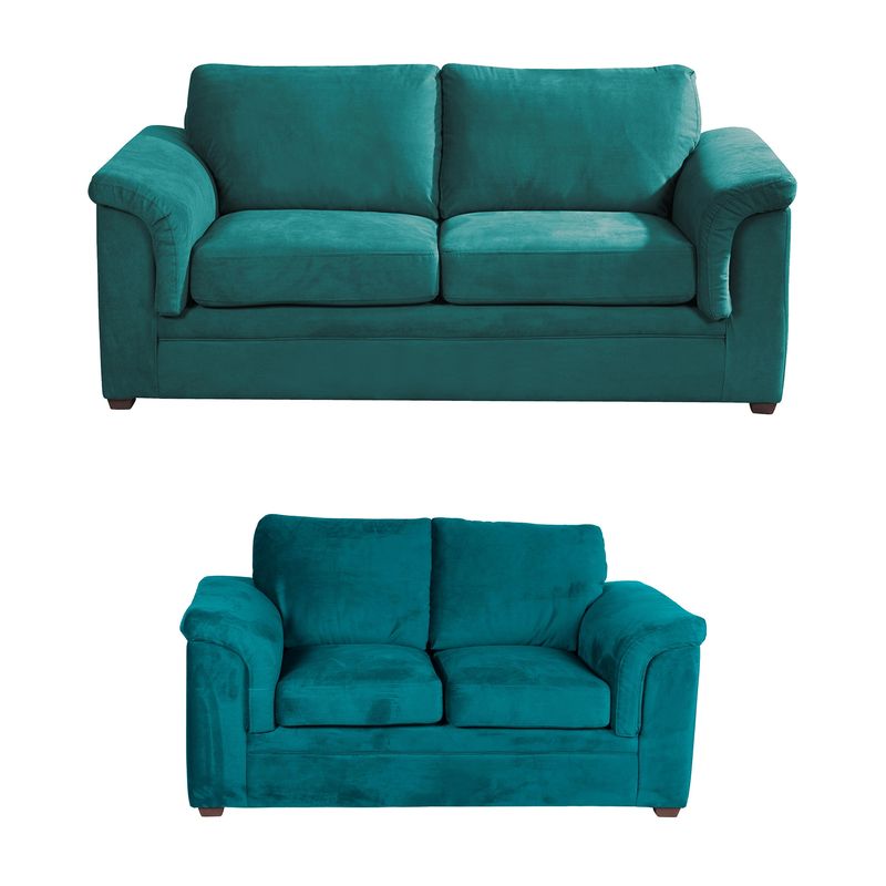 LATAM HOME - Sofá Living Ancona 3 Cuerpos + 2 Cuerpos Tela Velvet Turquesa
