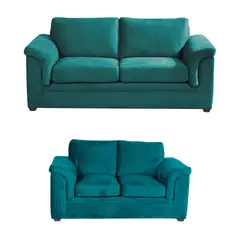 LATAM HOME - Sofá Living Ancona 3 Cuerpos + 2 Cuerpos Tela Velvet Turquesa