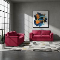 Sofá Living Ancona 3 Cuerpos + 2 Cuerpos Tela Velvet Burdeo