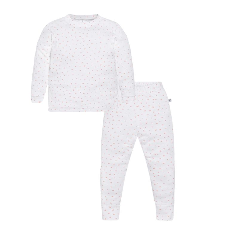 POMPON PIMA - Pijama Larga 2 piezas - Algodon Pima - Corazones Rosa