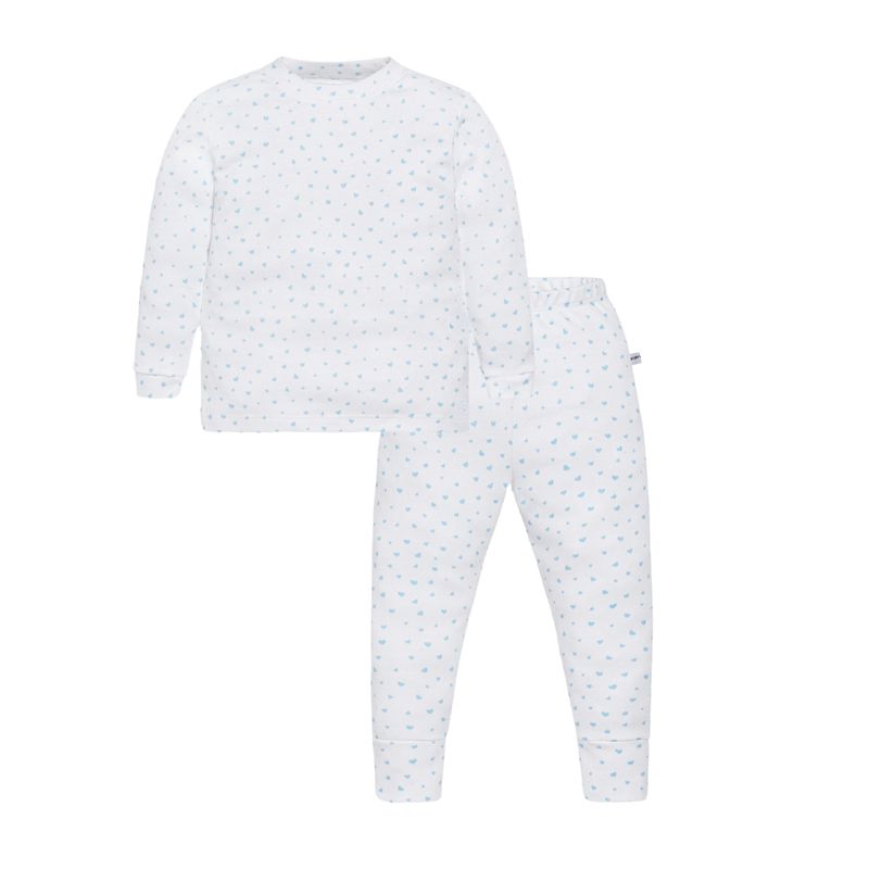 POMPON PIMA - Pijama Larga 2 piezas - Algodon Pima - Corazones Celeste