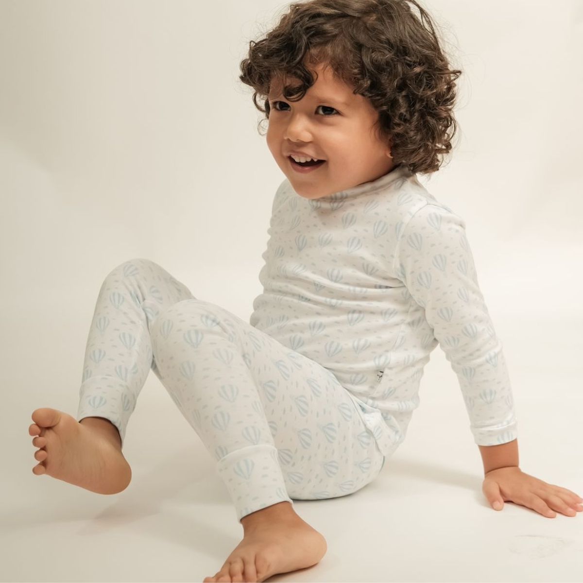 POMPON PIMA - Pijama Larga 2 piezas - Algodon Pima - Corazones Celeste
