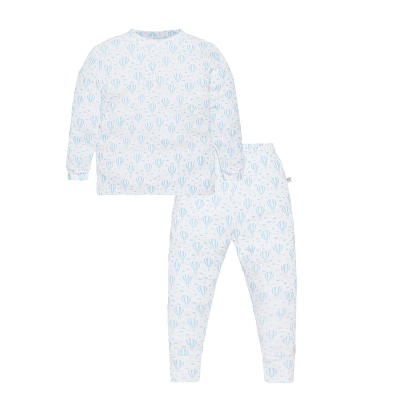 POMPON PIMA - Pijama Larga 2 piezas - Algodon Pima - Globos Celeste