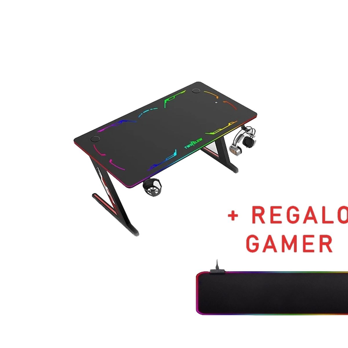 GENERICO - Escritorio Gamer RGB Base Metal 113 Cm Largo + REGALO GAMER