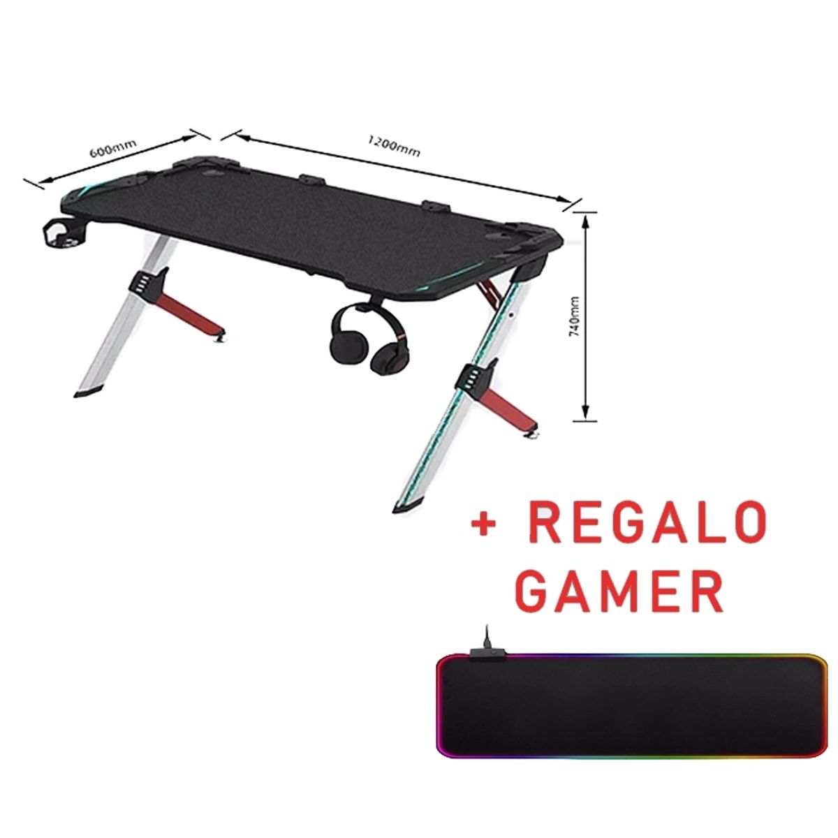 GENERICO - Escritorio Gamer RGB Forma Y 120 Cm Largo + Regalo Mouse Pad Gamer