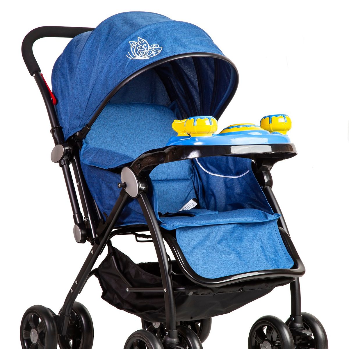 BEBESTAR - coche cuna con cambio de manillar con juguete musical blue