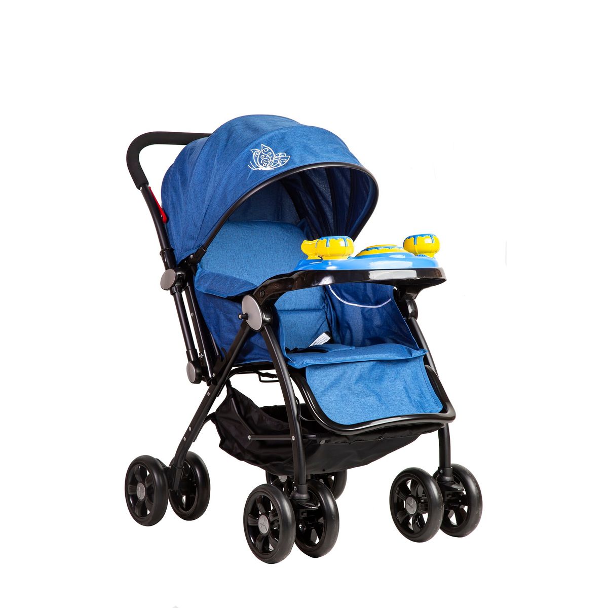 BEBESTAR - coche cuna con cambio de manillar con juguete musical blue