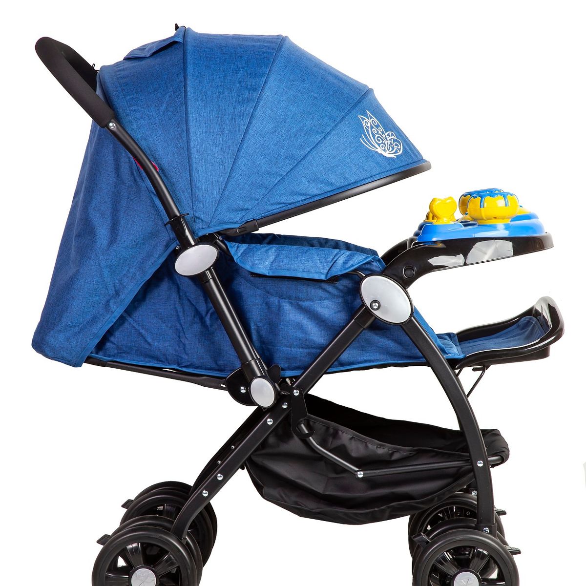 BEBESTAR - coche cuna con cambio de manillar con juguete musical blue