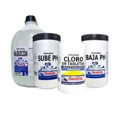 DIDEVAL - Kit Piscina Alguicida Cloro Tabletas Decantador Sube Ph