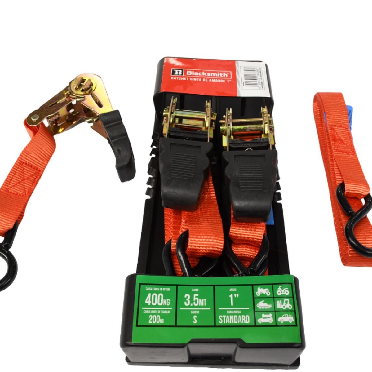 BLACKSMITH - Kit X 2 Un Tie Down 1 PuLG X 3.5 Mts - Maxima Capacidad 400