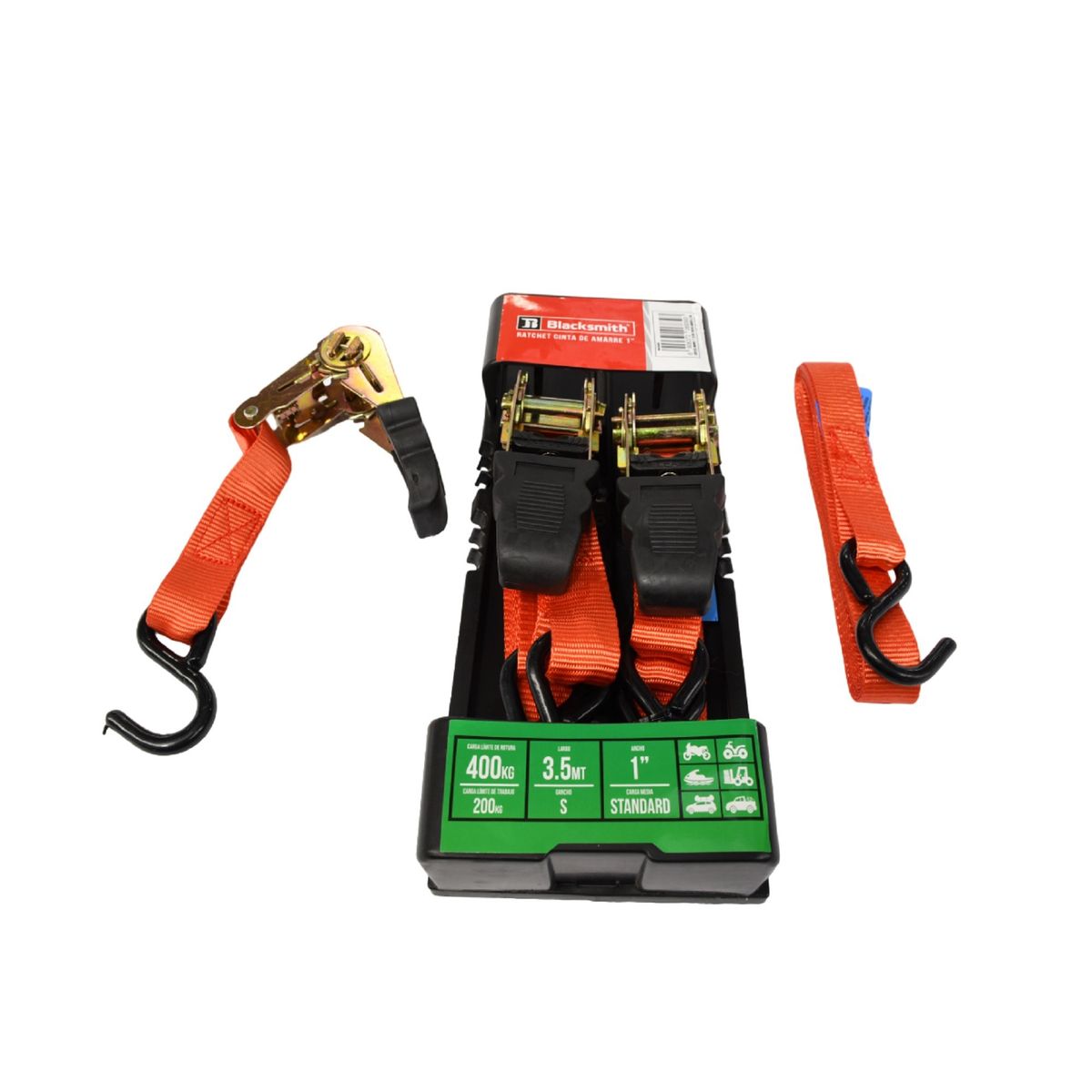 BLACKSMITH - Kit X 2 Un Tie Down 1 PuLG X 3.5 Mts - Maxima Capacidad 400