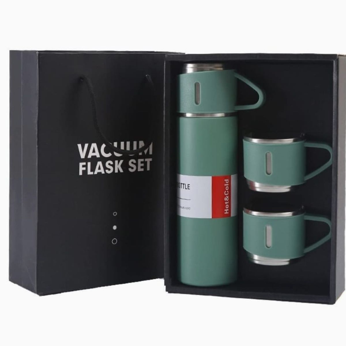 GENERICO - set termos para agua caliente y fria + 3 tazas verde