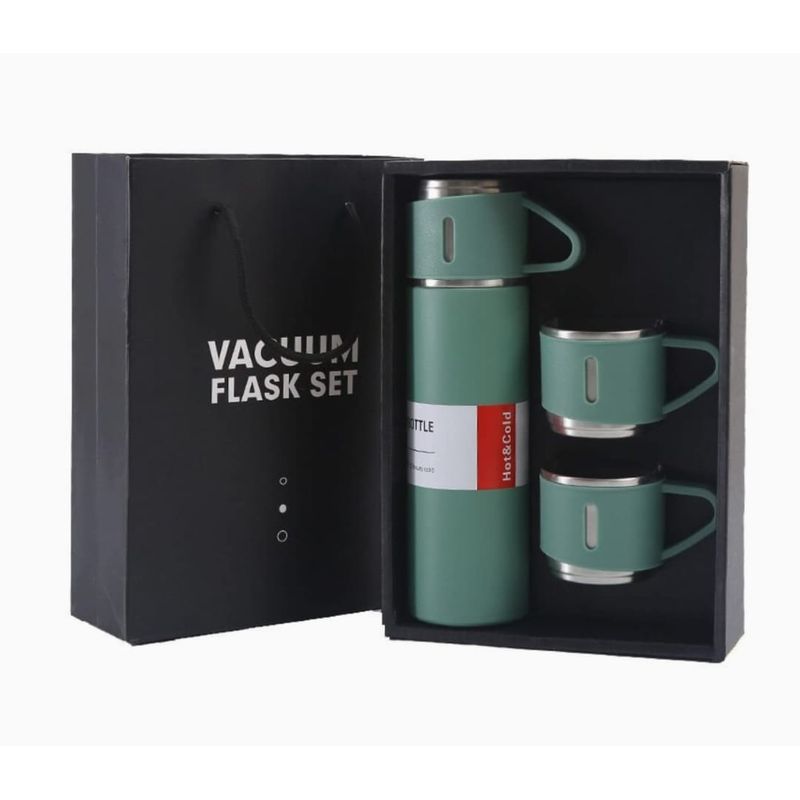 GENERICO - set termos para agua caliente y fria + 3 tazas verde