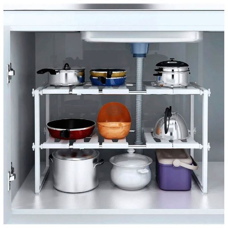 GENERICO - Organizador Repisa Estante para bajo lavaplatos o muebles de cocina