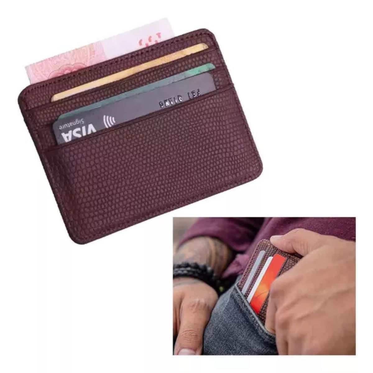 GENERICO - Tarjetero delgado minimalista de cuero PU para hombre  mujer