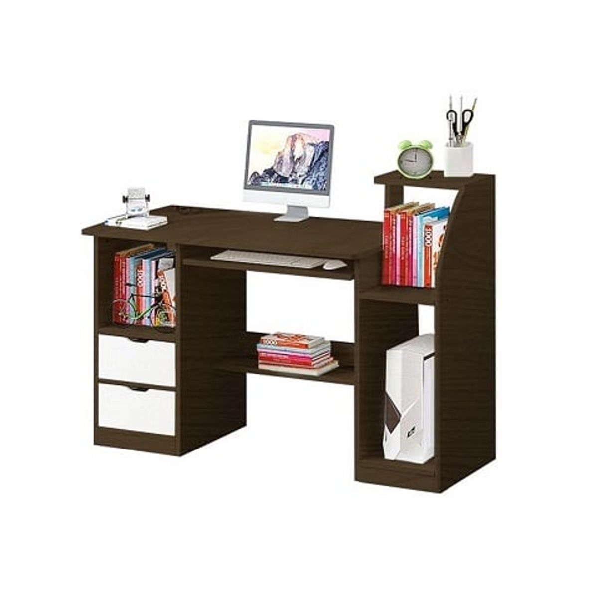 A - Escritorio con gaveta para computador brown