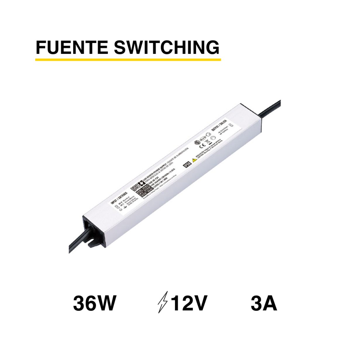 DEMASLED - Fuente De Alimentación Switching 12v 3a 36w Exterior Ip67
