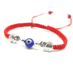 GENERICO - Pulsera Ojo Turco con Elefantes de Plata Pulsera Hilo Rojo