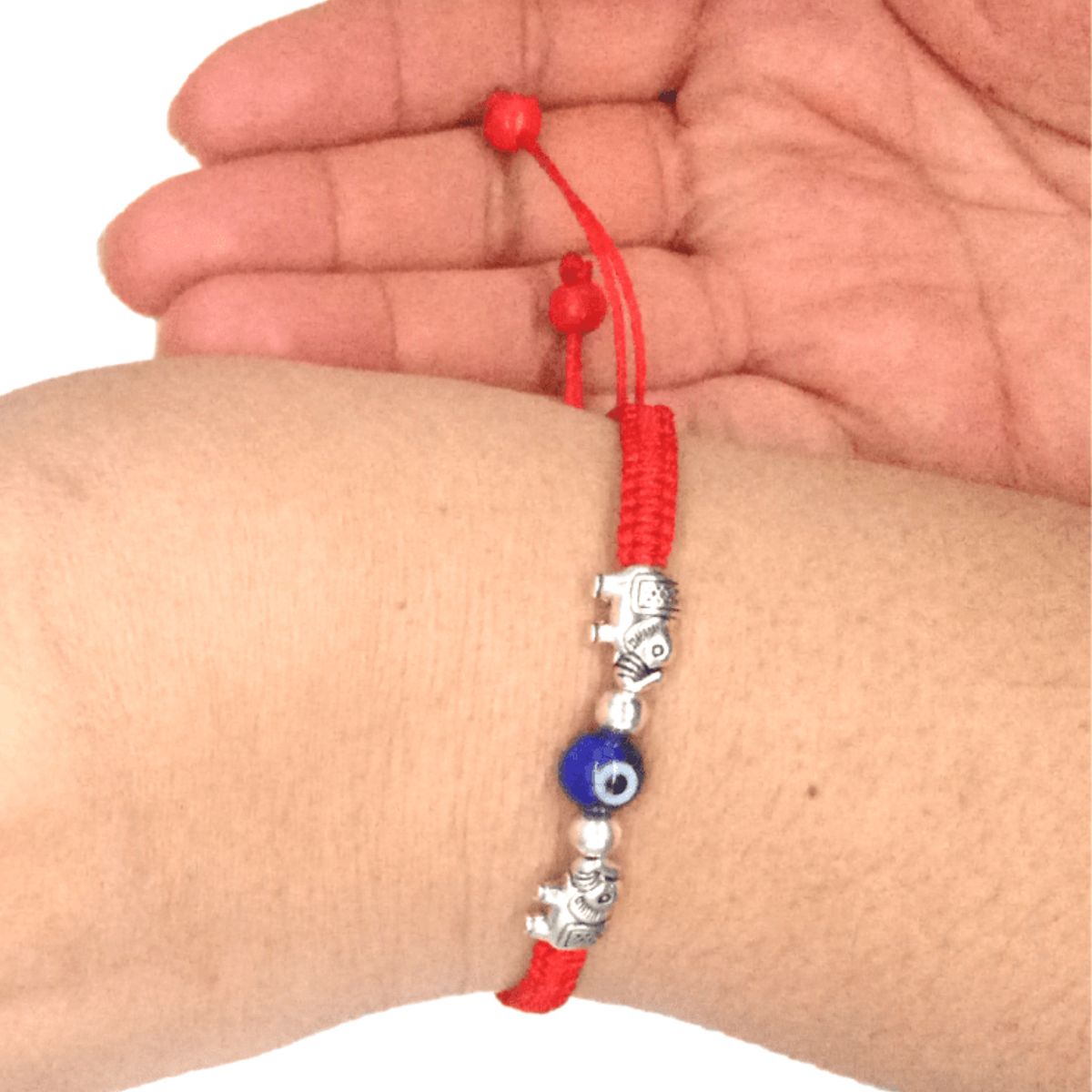 GENERICO - Pulsera Ojo Turco con Elefantes de Plata  Pulsera Hilo Rojo