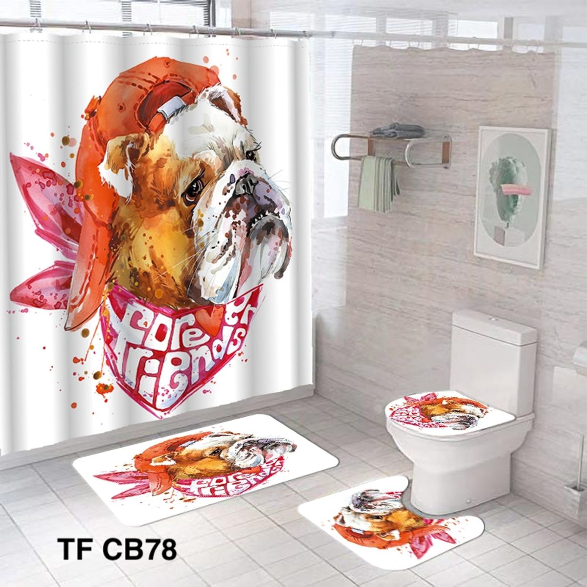 GENERICO - SET DE BAÑO COMPLETO 4 PIEZAS CON CORTINA