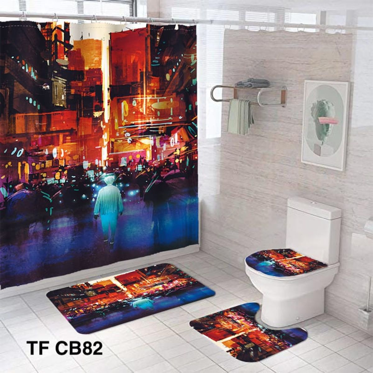 GENERICO - SET DE BAÑO COMPLETO 4 PIEZAS CON CORTINA IMPERMEABLE