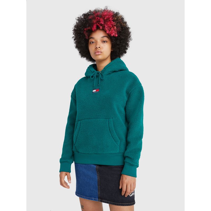TOMMY HILFIGER - Polerón Hoodie Center Badge Verde Mujer