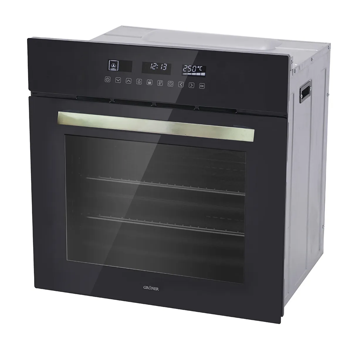 GRONER - Horno Eléctrico Empotrable Gröner Black Touch Triple Vidrio 10F 60L…