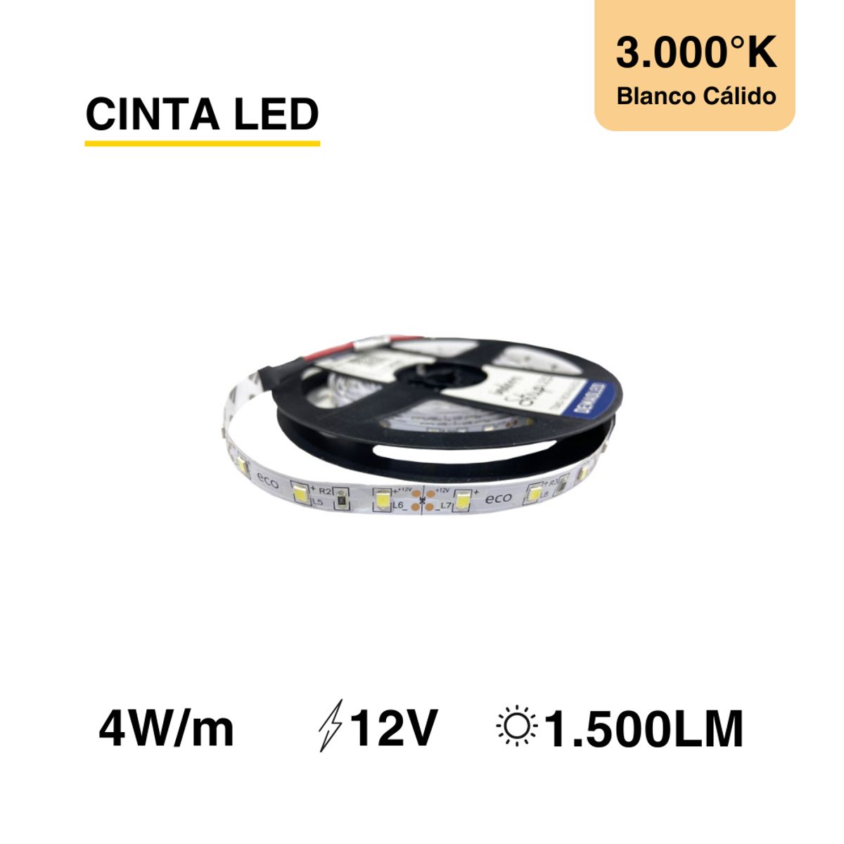 DEMASLED - Cinta Led Tira Luz Cálida Smd2835 12v 4w/m 60 Led/m 5m Ip33