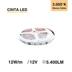 DEMASLED - Cinta Led Tira Luz Cálida Smd2835 12v 12w/m 60 Led/m 5m Ip33