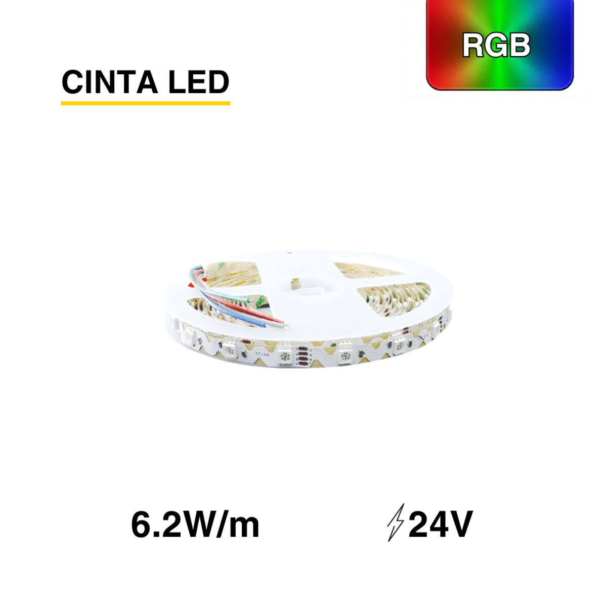 DEMASLED - Cinta Led Zig Zag Smd 2835 RGB 12v 6.2 W/m 60 Leds/m 5m