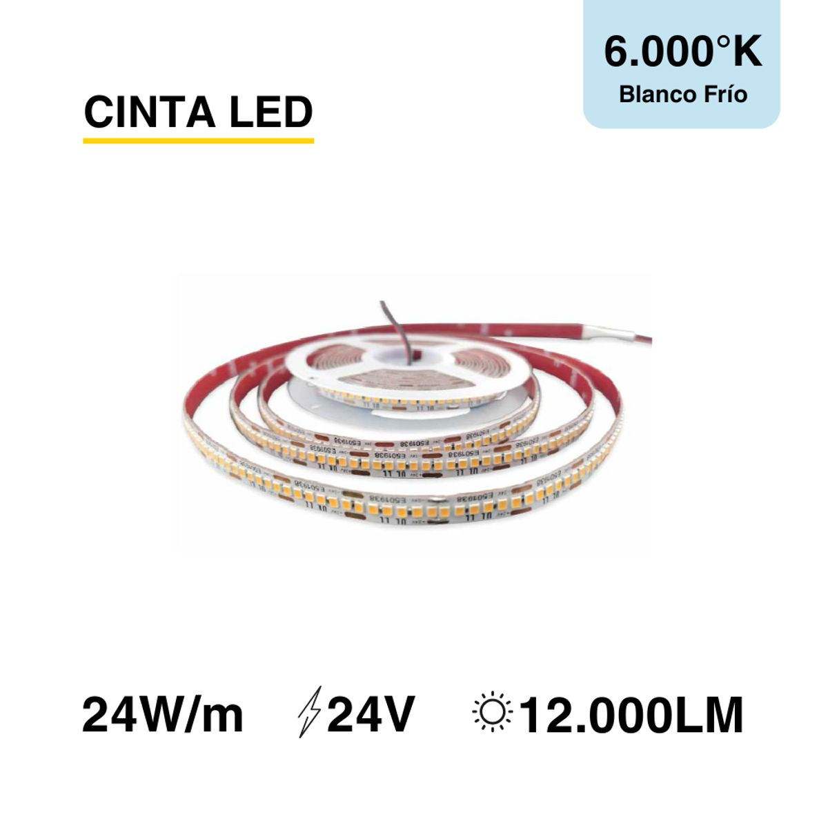 DEMASLED - Cinta Led Smd 2835 24v 24 W/m Luz Fría 240 Leds/m Tira 5m