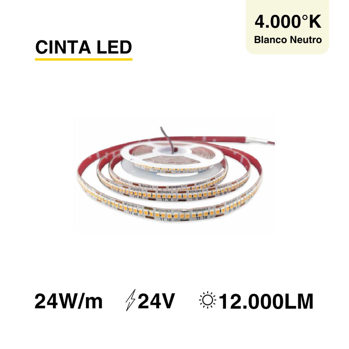 DEMASLED - Cinta Led Smd 2835 24v 24 W/m Luz Neutra 240 Leds/m Tira 5m